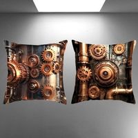 ⚙️🕰  2er Set Steampunk Kissen – Zahnräder Retro Look✨