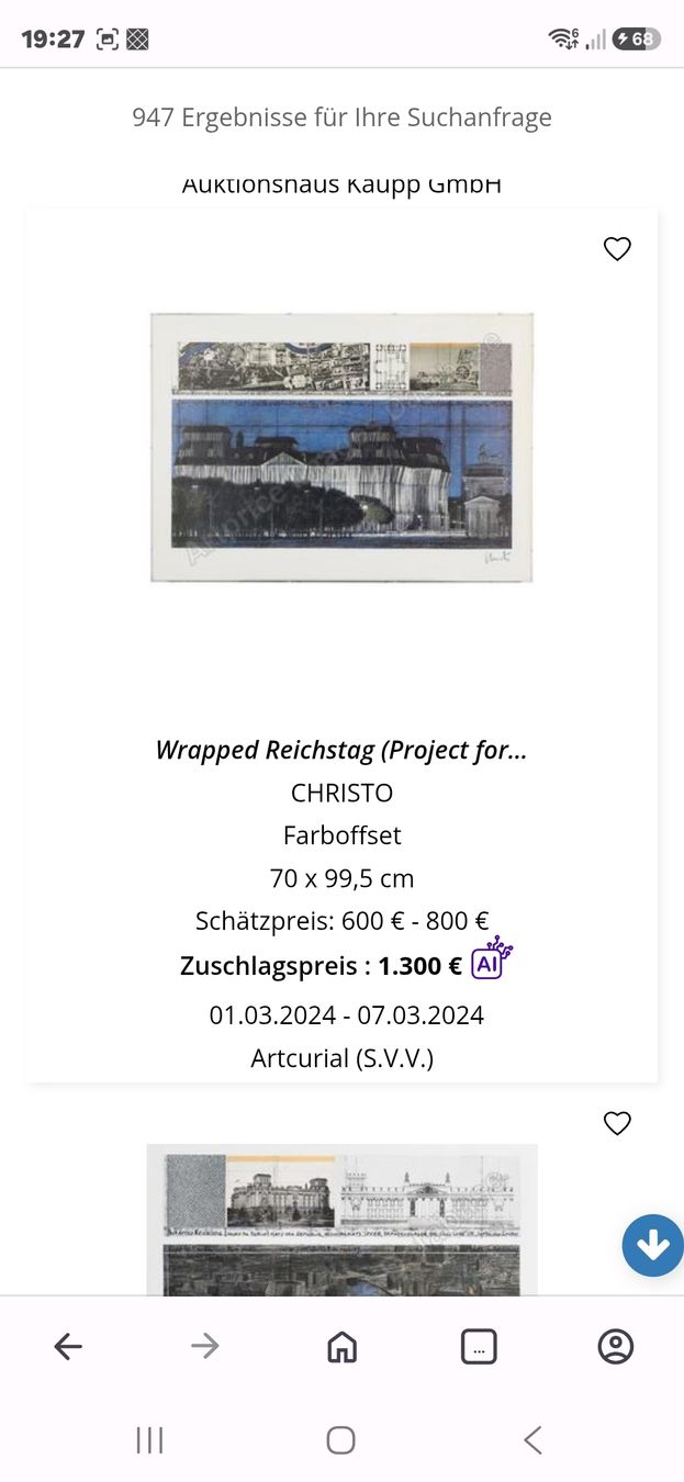 Grafiken & Lithographien: Christo.  "Wrapped Reichstag" handsigniert 102x70cm – Gebraucht aus Emmenbrücke von Kunstankaufverkauf 4