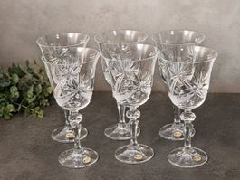 6x Kristall Weingläser Böhmisch handgeschliffen Set