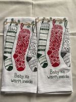 2 Christmas Kitchen Towels, "Baby it's warm inside" new