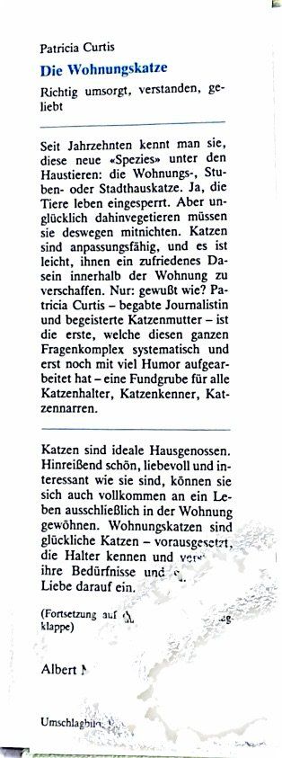 Libri: Curtis Patricia, Die Wohnungskatze – Nuovo (secondo la descrizione) da Sarnen venduto da Livres 2