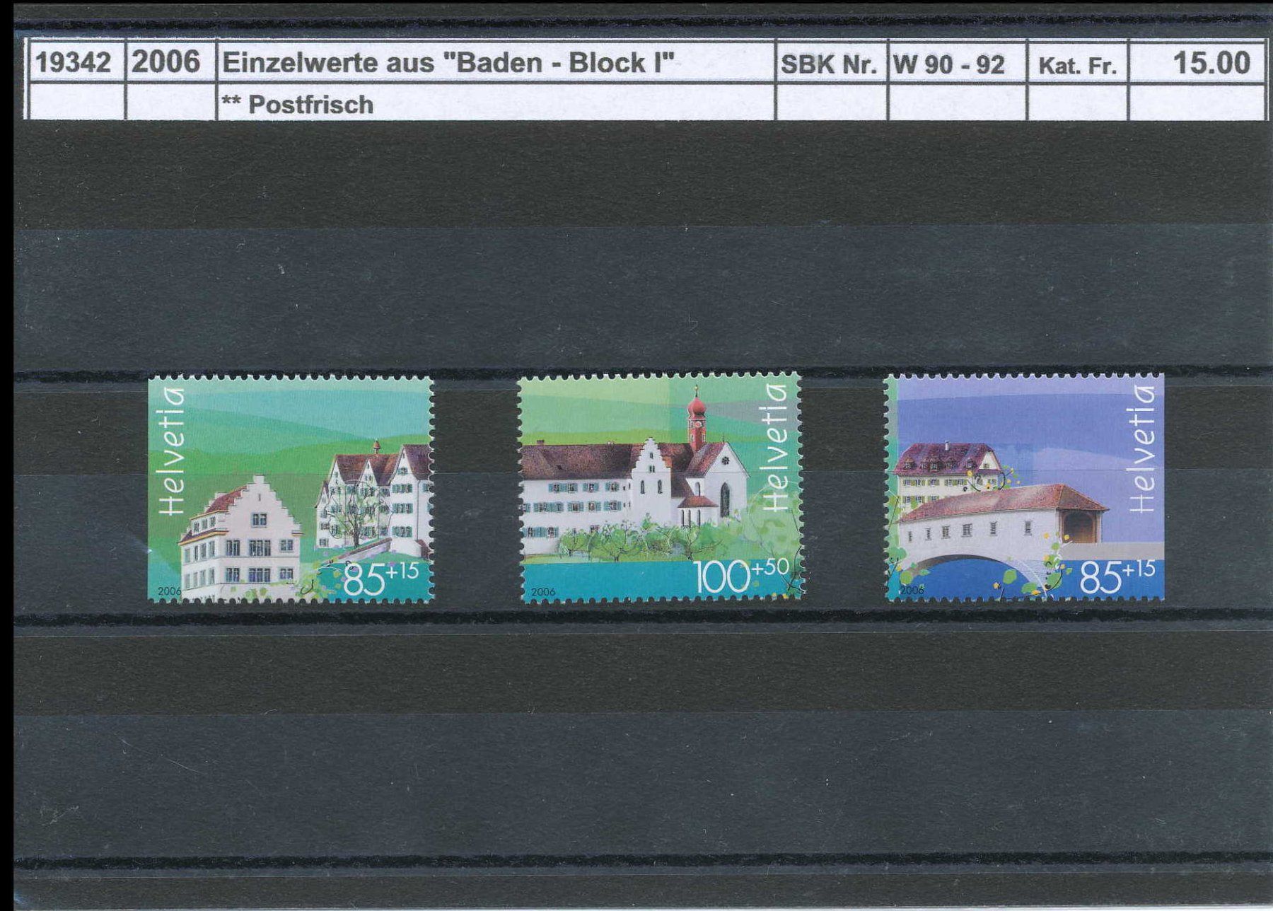 Tous les timbres: 2006 Einzelwerte aus "Baden - Block I". ** postfrisch – Neuf (Voir description) à Winterthur par Zupogeru
