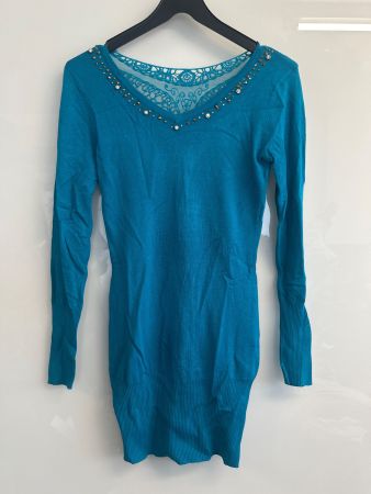 Pullover Lang Figurbetont Strass Spitze 1 Size Neu