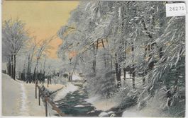 Winterlandschaft mit Rauhreif - Litho