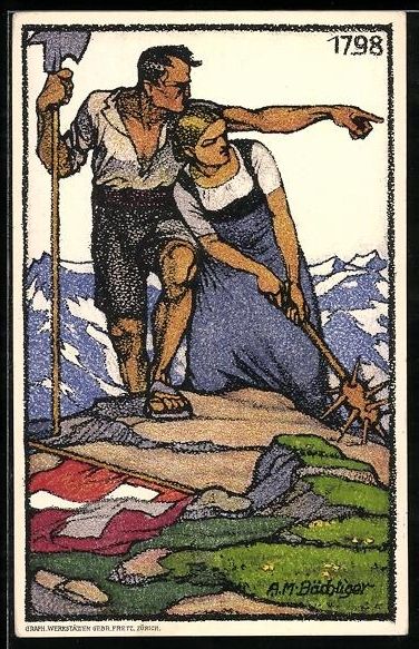 Ansichtskarten: Schweizer Bundesfeier 1913, Bauerpaar au – Gebraucht aus Berlin von bartko-reher