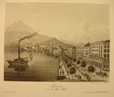 LUZERN GEGEN PILATUS, AQUATINTA UM 1840
