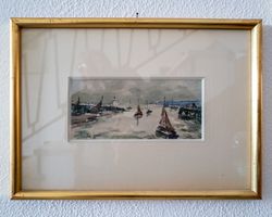 Fernand Herbo 1905 - 1995  "Entrée du port à Honfleur"