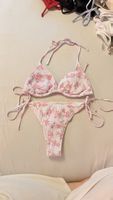 Damen Triangle Bikini weiss rosa geblümt – String Bikini