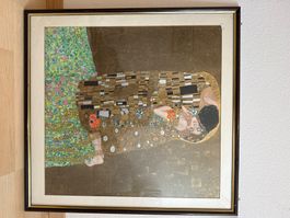 Gustav Klimt "Der Kuss" Bild Druck Goldfolie Rahmen 76x73cm.