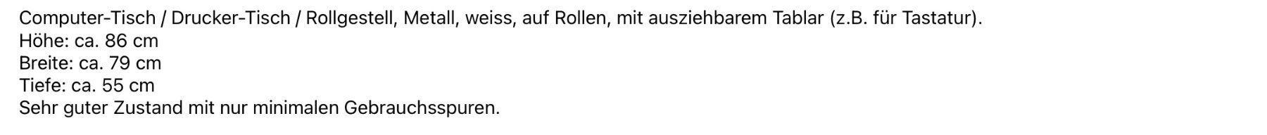 Scrivanie: Computer-Tisch / Drucker-Tisch / Rollgestell, Metall, weiss – Usato da Oberengstringen venduto da Pepper6 4