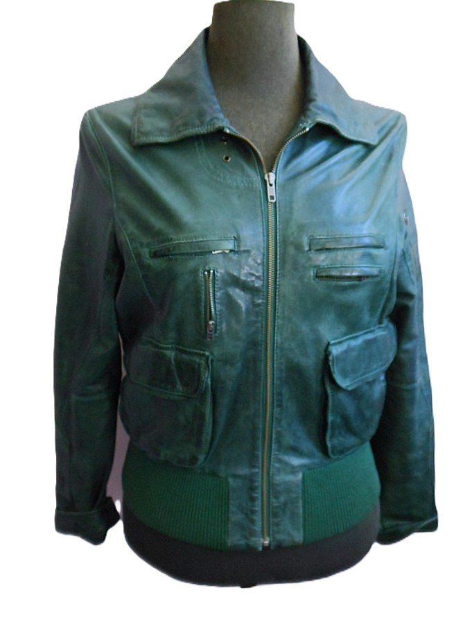 Giacche: Gr. 40 / 42 JAGGER & EVANS weiche ECHT Lederjacke dunkelgrün – Usato da Basel venduto da FRAU.ZAUBER.MOND 4