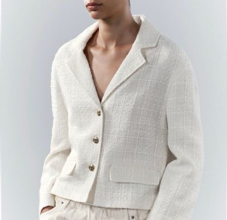 Zara Tweed Jacke Weiss Grösse L neuwertig