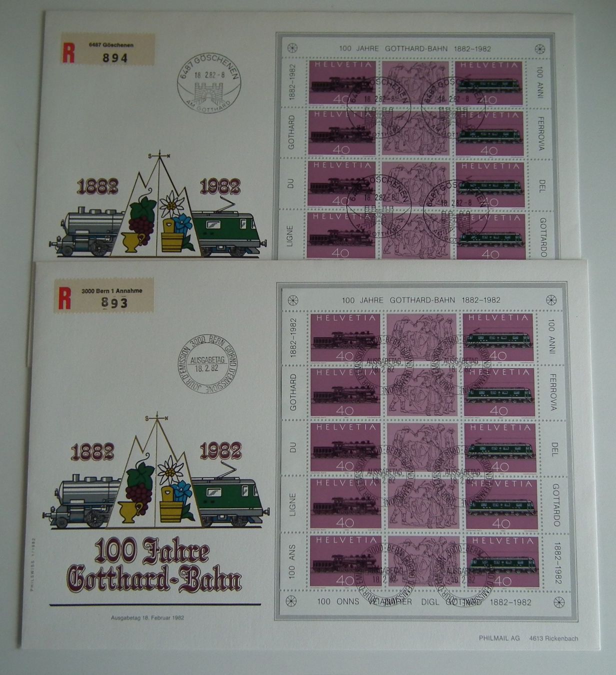 Tutti i francobolli: 100 Jahre Gotthard-Bahn zwei Grossbrief mit Bogen – Usato da Kriens venduto da WULLU99