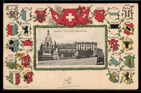 Cartoline postali: Genève, Monument Brunswick, Passepartou – Usato da Berlin venduto da bartko-reher