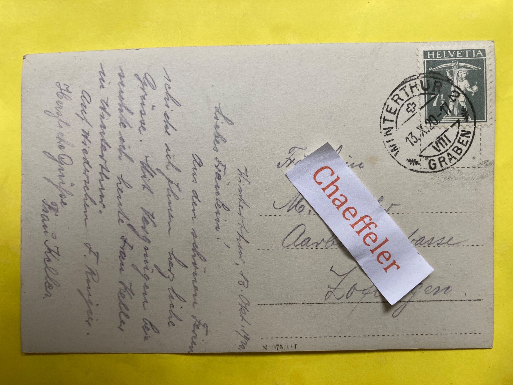 Cartoline postali: 1920. 6. Winterthur Schulhaus – Usato da Zürich venduto da Chaeffeler 1