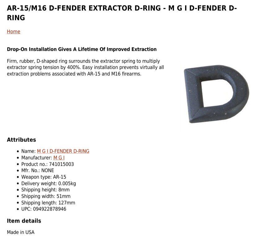 Tutti gli attrezzi: M4 AR15 M16 Extractor D-Fender D-Ring – Nuovo e nell'imballaggio originale da Winterthur venduto da Destinatio 1