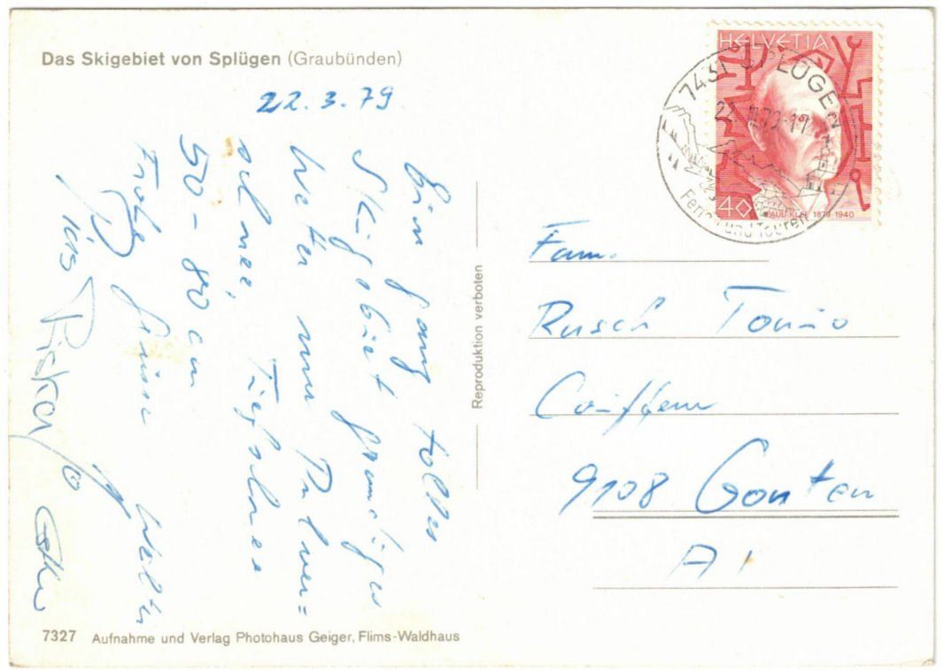 Cartoline postali: Splügen - Pistenpanorama – Usato da Binningen venduto da Mountainrider 1