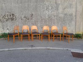 6 Vintage Dyrlund Kiefer Stühle / Stuhl - 70er Jahre
