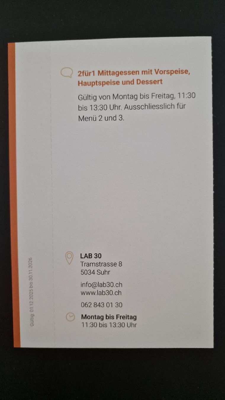 Gutscheine: 2 für 1 Gutschein LAB 30 – Neu (gemäss Beschreibung) aus Suhr von viva2.0 1