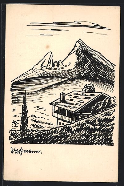 Ansichtskarten: Handgemalt: Berchtesgaden, Haus mit Alpe – Gebraucht aus Berlin von bartko-reher