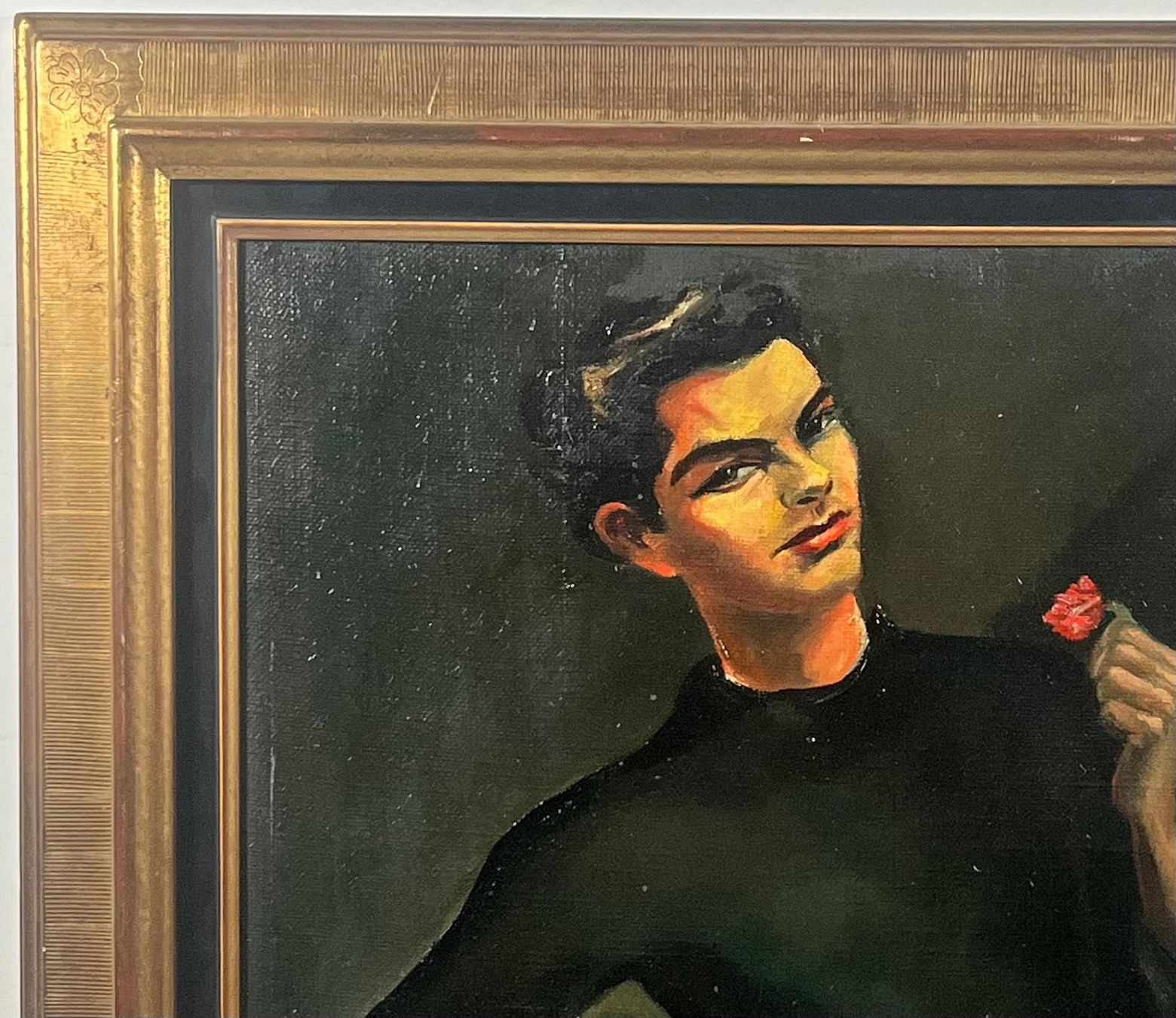 Gemälde: Mann mit Rose Ölgemälde, Monogrammiert: A. C. – Gebraucht aus Root von  2