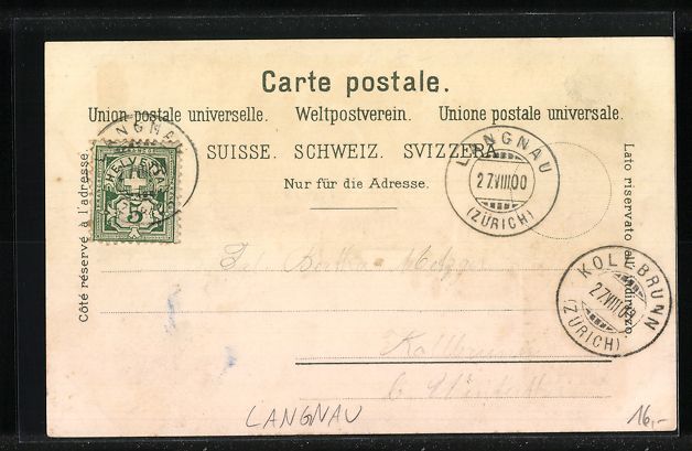 Cartoline postali: Litho Langnau am Albis, Gruss vom Wildpa – Usato da Berlin venduto da bartko-reher 1