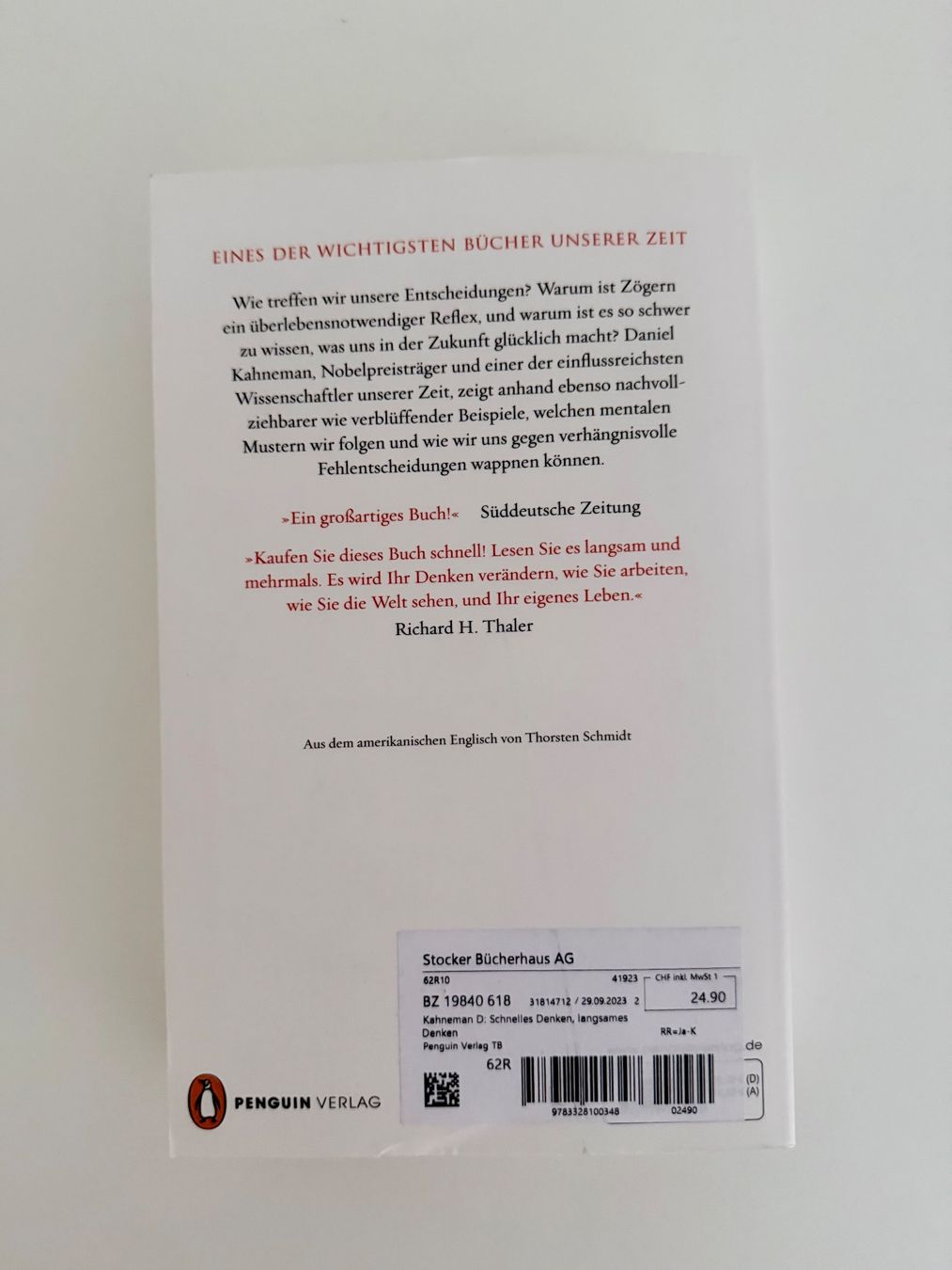 Libri: Buch Schnelles Denken, Langsames Denken Daniel Kahneman – Usato da Luzern venduto da mani032 1