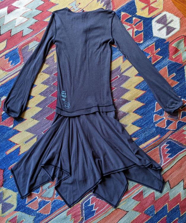 Robe Cop Copine Grise à Bretelles Et Motifs Noirs - Taille 36 (FR), Longueur Genou, Style évasé, Occasion Très Bon état
