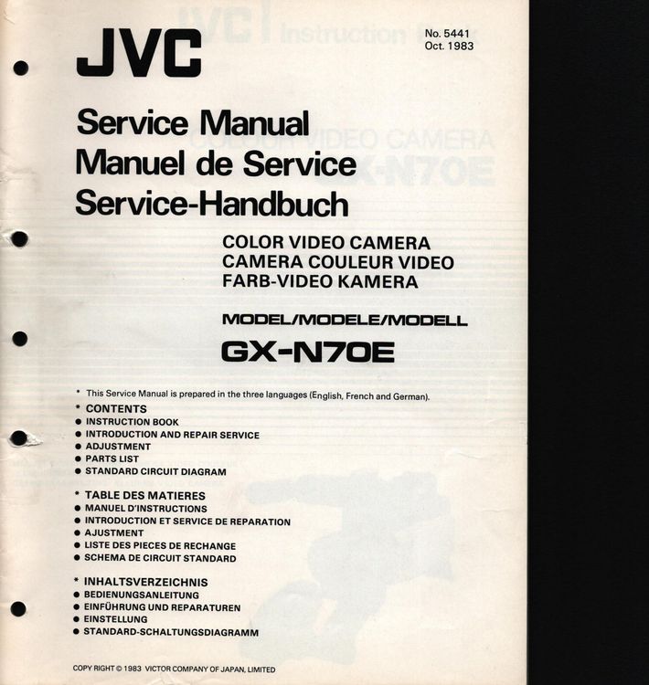 JVC Video Camera GXN70E ServiceManuals Kaufen auf Ricardo