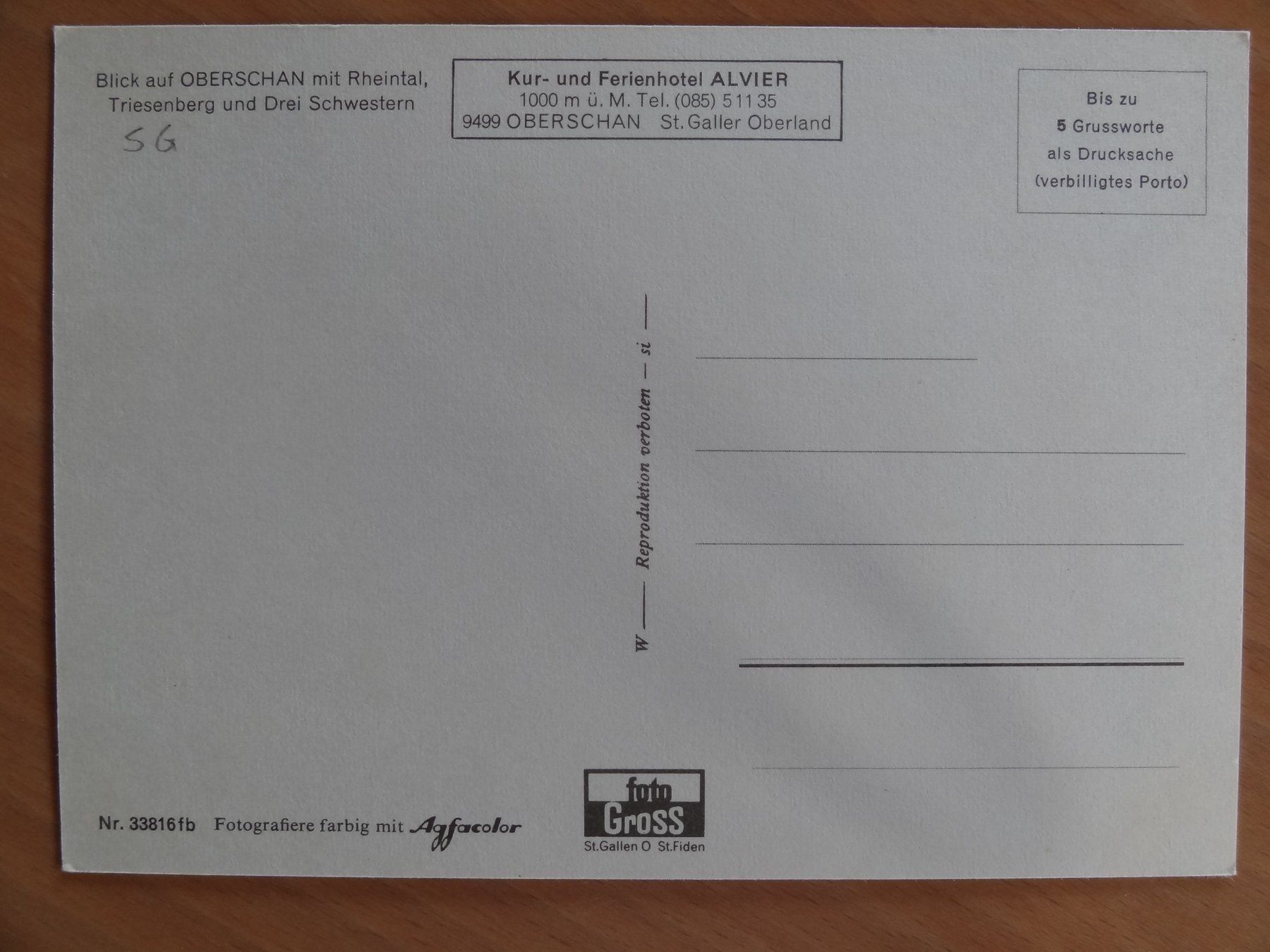 Cartoline postali: Obershan mit Rheintal - APP – Usato da St Léonard venduto da Riglin 1