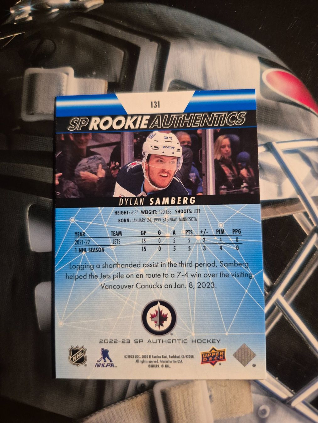 NHL Cartes à collectionner: NHL Dylan Samberg Winnipeg Jets Rookie – D'occasion à Treiten par Sauber73 1
