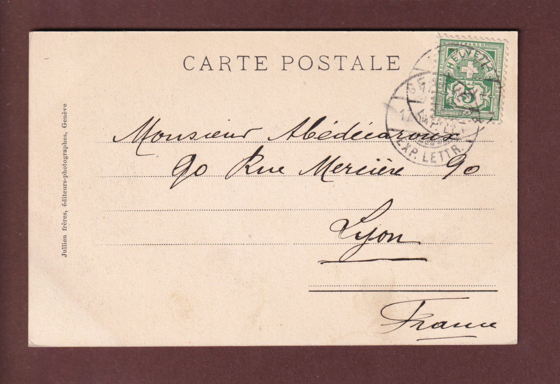 Cartoline postali: GENEVE - Victoria Hall - 1907 – Usato da Pully venduto da nicecards 1