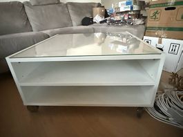 Couchtisch mit Glasplatte und Stauraum  78 × 79 cm