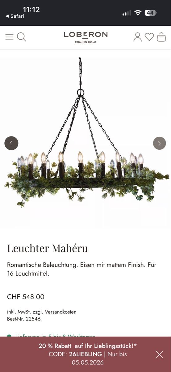 Loberon Lampade: Lustre moderne en fer forgé - Style rustique et élégant – Nuovo e nell'imballaggio originale da Commugny venduto da rus_my8v 2