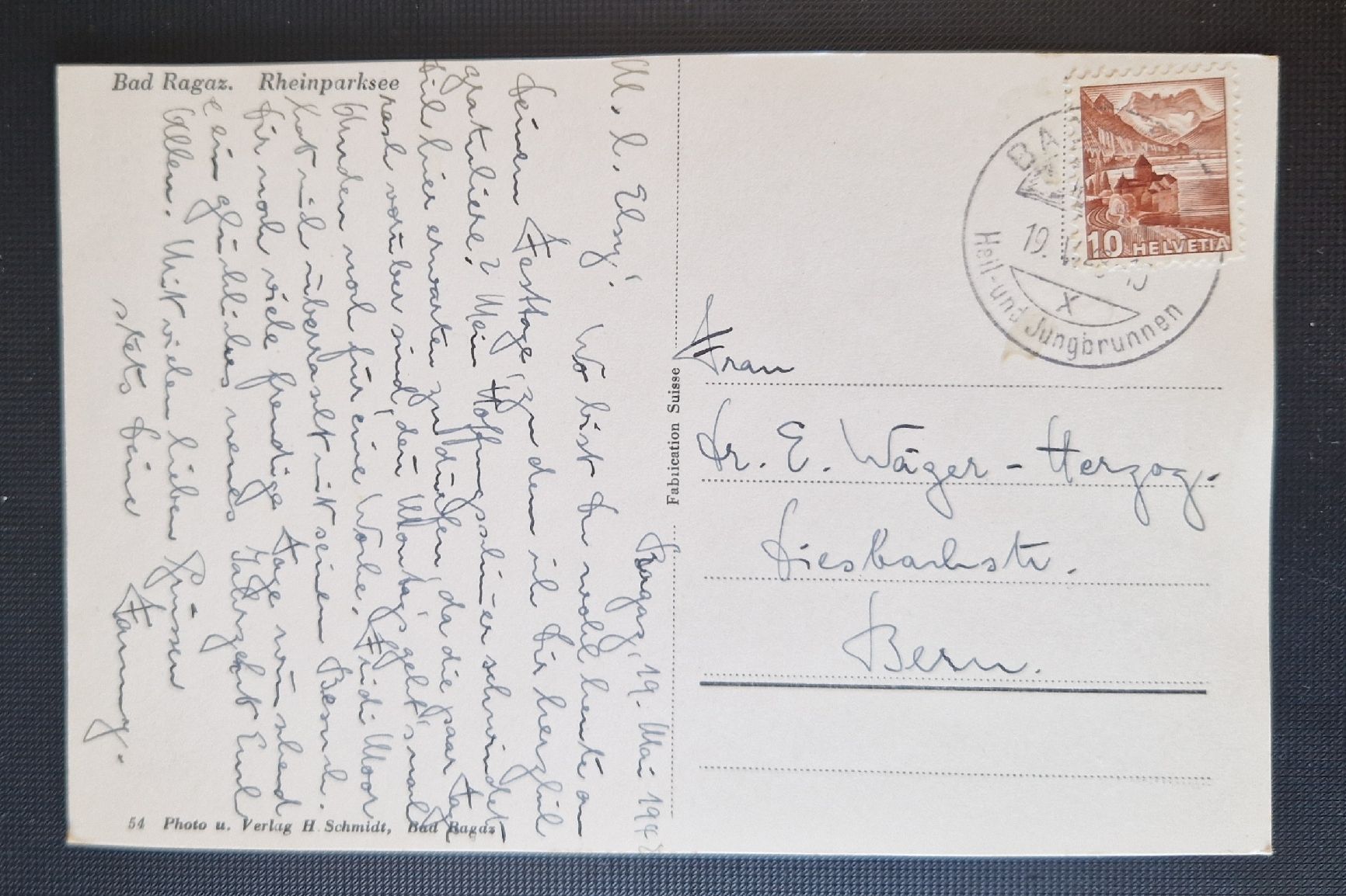 Cartoline postali: Bad Ragaz, Rheinparksee 1948 – Usato da Ebikon venduto da Donar50 1