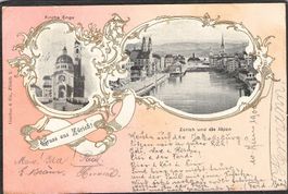 ^Lithografie Gruss aus Zürich , gel. 1900