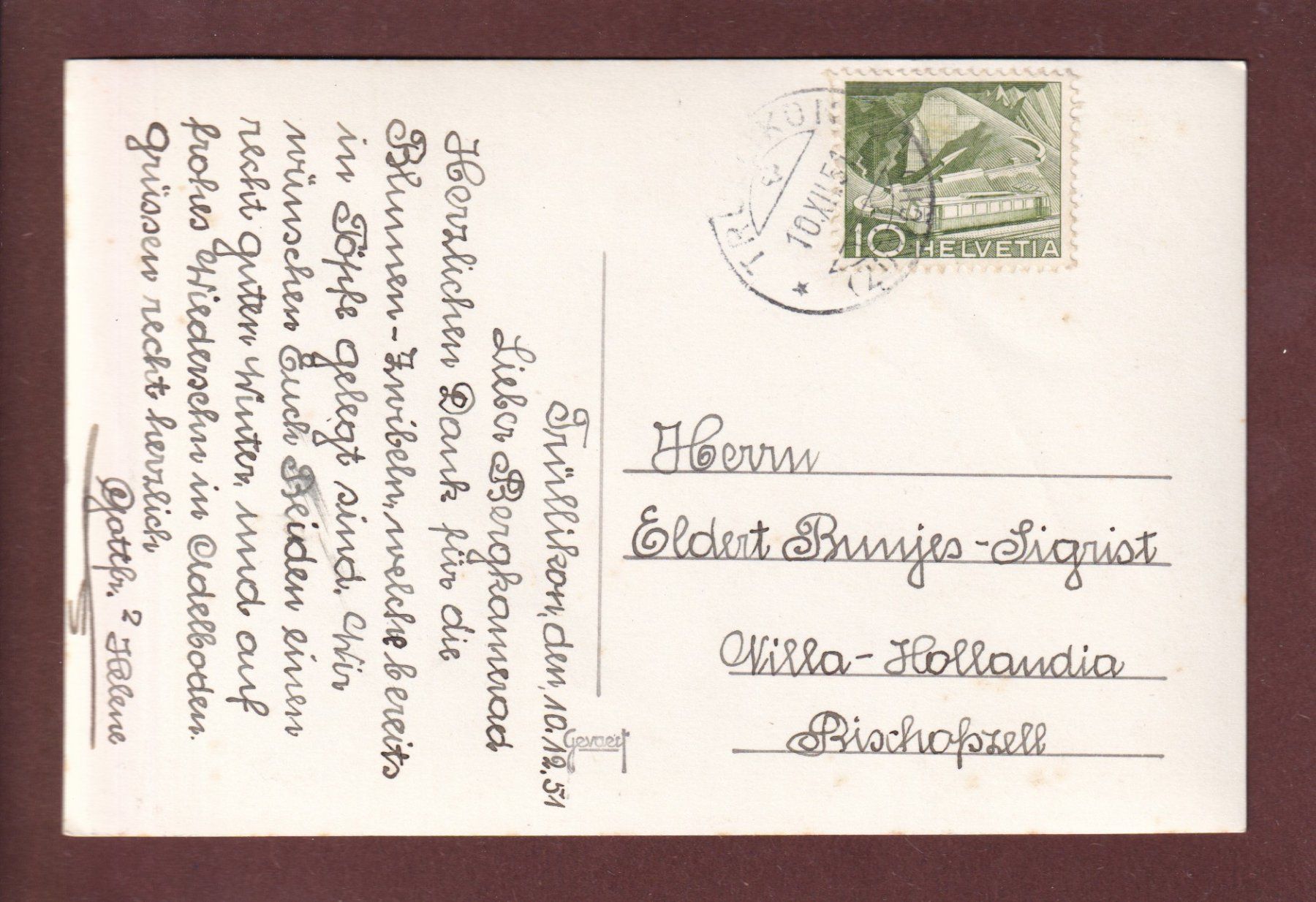 Cartoline postali: Foto - INNER-AROSA - Kirchlein - 1951 – Usato da Pully venduto da nicecards 1