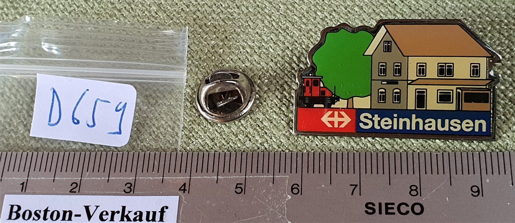 SBB/CFF/FFS Placchette & Badge: D659 - Pin SBB Bahnhof Steinhausen – Usato da Reinach BL venduto da Boston-Verkauf 2