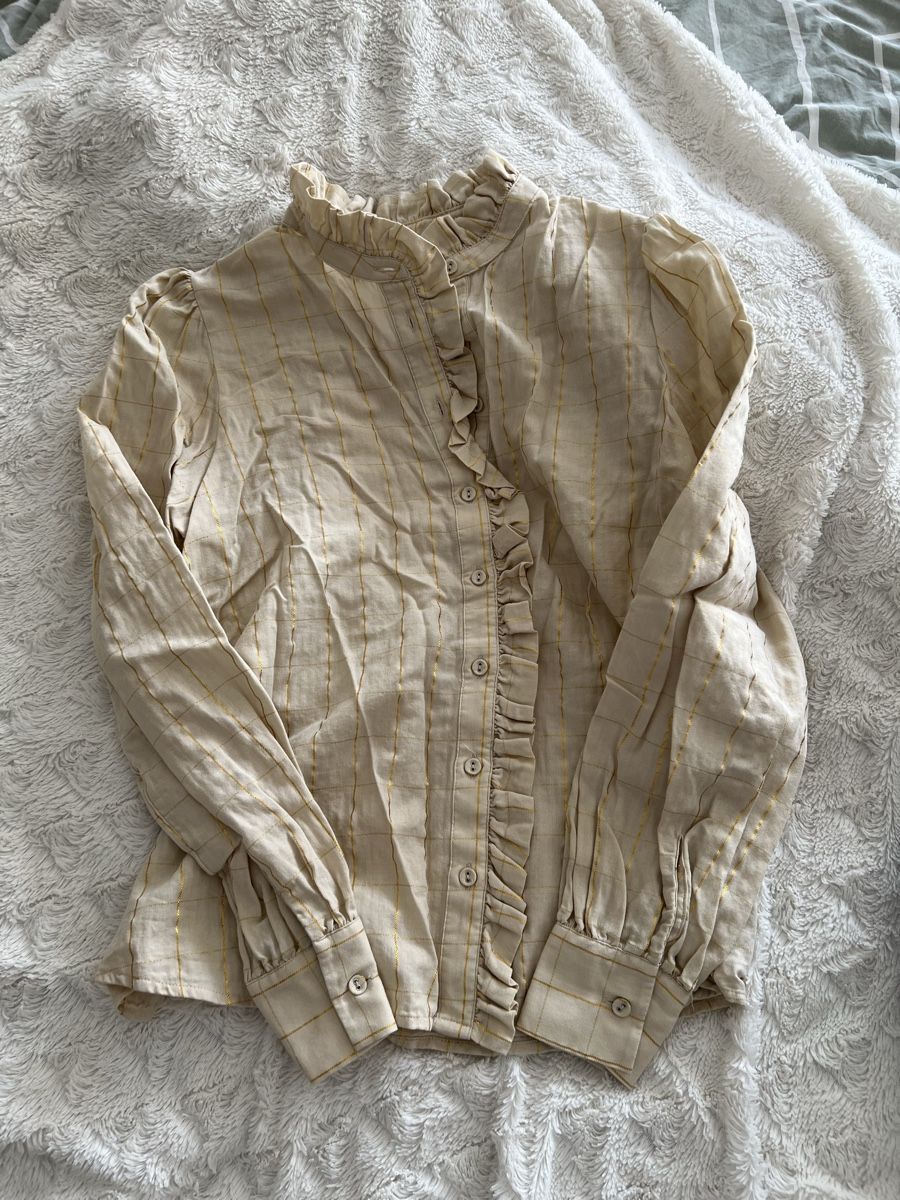 Camicette: Monoprix Bluse, Beige/Gold gestreift, Rüschen, Gr. 38 – Nuovo (secondo la descrizione) da Nyon venduto da ver_z2cy
