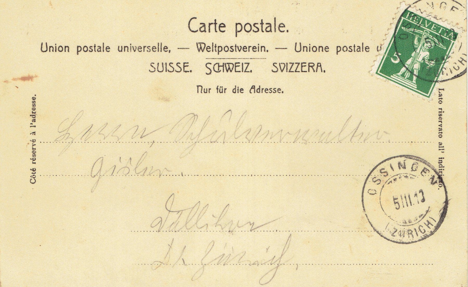 Ansichtskarten: Ossingen ZH, um 1910 – Gebraucht aus Otelfingen von Schmitte9 1