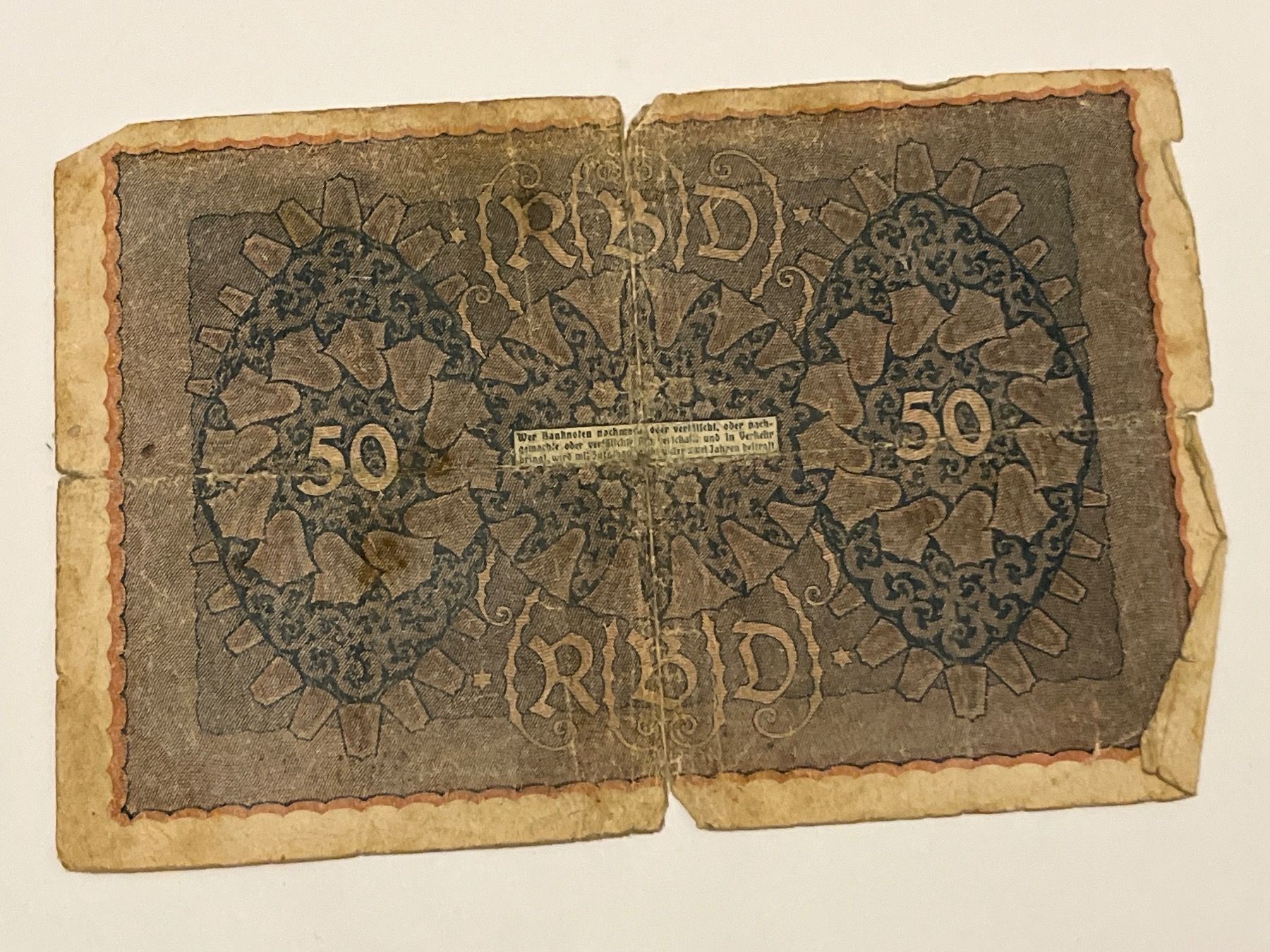 Banknoten: historische alte 50 fünfzig Mark Juni 1919 – Gebraucht aus Hergiswil NW von SLDM 1