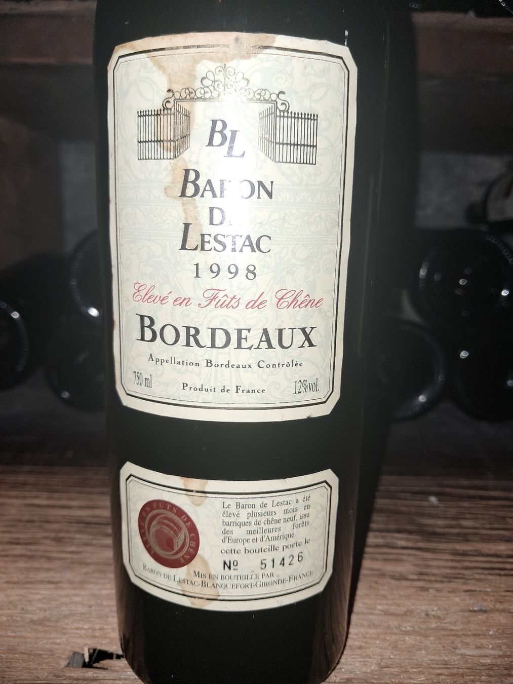 Vino: Baron de Lestac Bordeaux Rouge 1998 – Nuovo e nell'imballaggio originale da Le locle venduto da juliensaran 1