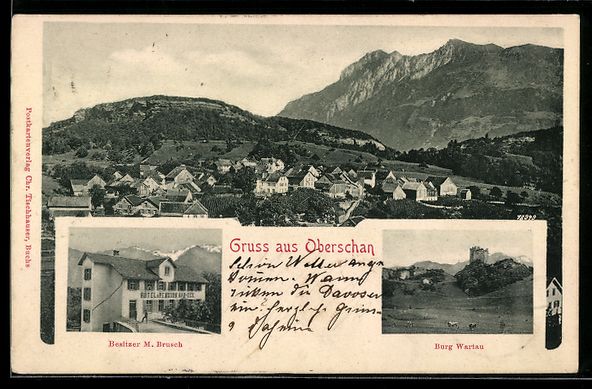 Cartoline postali: Oberschan, Burg Wartau, Hotel Bad-Eck, B – Usato da Berlin venduto da bartko-reher