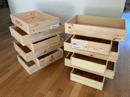 12 Stk. Holz 6er Weinkisten flach sägeroh 50x33x10cm Deko