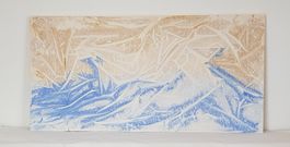 Abstraktes Acryl-Bild auf Leinwand in Beige-Hellblau
