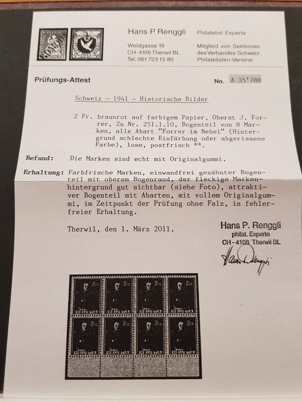 Tutti i francobolli: 251.1.10** 4er Block! Forrer im Nebel – Nuovo (secondo la descrizione) da Buttikon SZ venduto da Mstrubeli 6