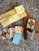 Antikes Set: Miniatur Patience  / Karten mit Wahrsage-Notiz⁠