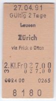 Billette Lausen - Zürich via Frick o Olten