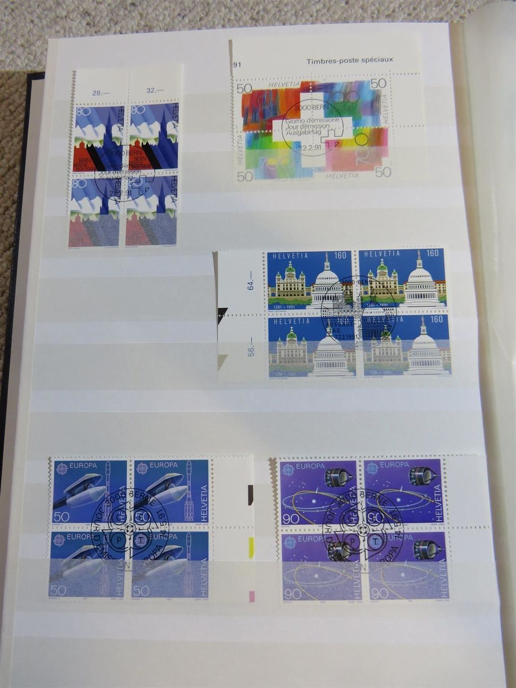 Alle Briefmarken: 1991 4er-Blocks ET inkl. PJ + PP – Gebraucht aus Spiez von Crazyduck