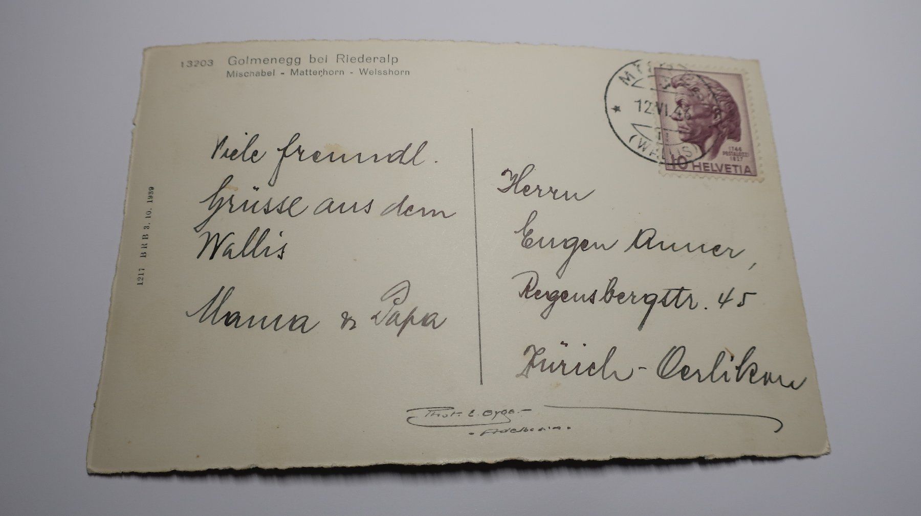 Ansichtskarten: Golmenegg bei Riederalp 1946 – Gebraucht aus Cormoret von Pascalll2001 2